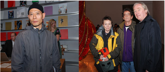 左图：艺术家张洹。右图：Laurie Anderson, 音乐家Lou Reed,和建筑师Steven Holl。