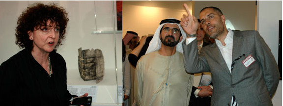 左图：大英博物馆策展人Venetia Porter。右图：迪拜的统治者Sheikh Mohammed和画廊家Kamel Mennour。
