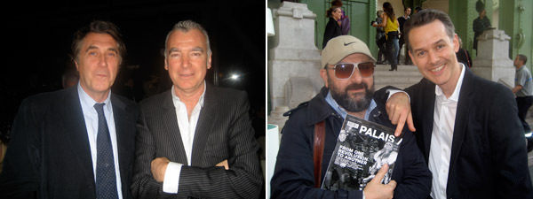 左图: 音乐人Bryan Ferry和画廊家Patrick Seguin. 右图：艺术家Pierre Bismuth和巴黎东京宫总监Marc-Olivier Wahler.