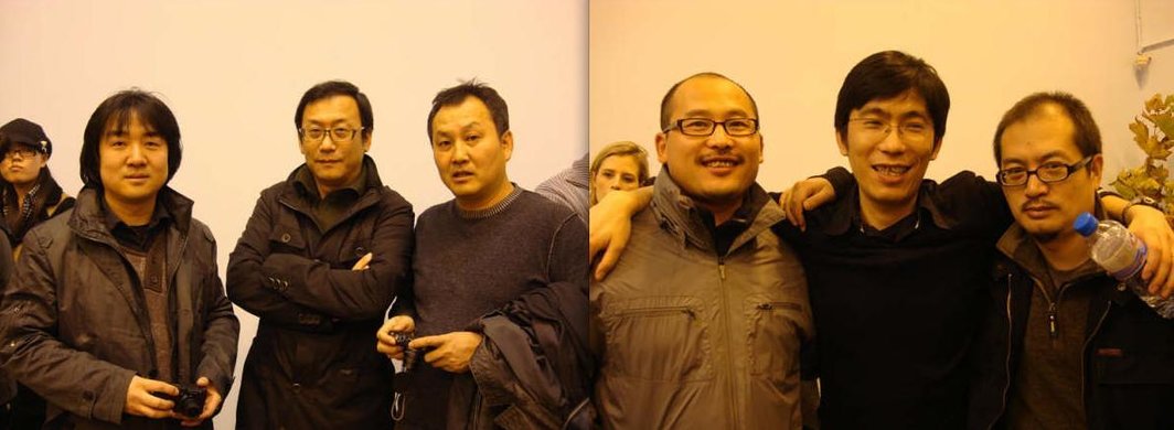 左图：艺术家宋冬、展望、王功新；右图：艺术家王卫、徐震、石青