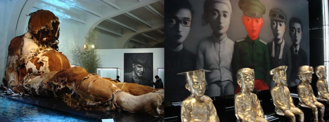 左图：《Dior与中国艺术家》展览中张洹作品。右图：《Dior与中国艺术家》展览中张晓刚作品。  
