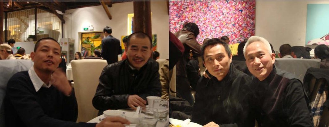 左图：艺术家陈劭雄和出版人陈侗。右图：艺术家翁奋和铸造艺术馆馆长施力仁。