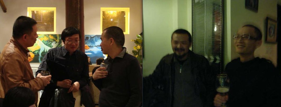 左图：艺术家林一林、策展人顾振清和出版人陈侗。右图：艺术家琴嘎和储云。