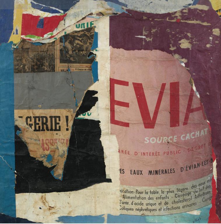 雅克·维勒特莱、《解拼贴：Algerie-Evian交叉》（局部）、1961、装裱破损海报、78×65厘米。