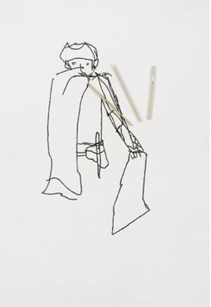 理查德•奥尔德里奇、《披着斗篷的人》2008、 亚麻布上油墨、蜡、木板画、213×147厘米。