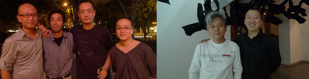 左图：艺术家刘韡、储安平、邱志杰和潘汶漪。右图：艺术家马晗和张小涛。