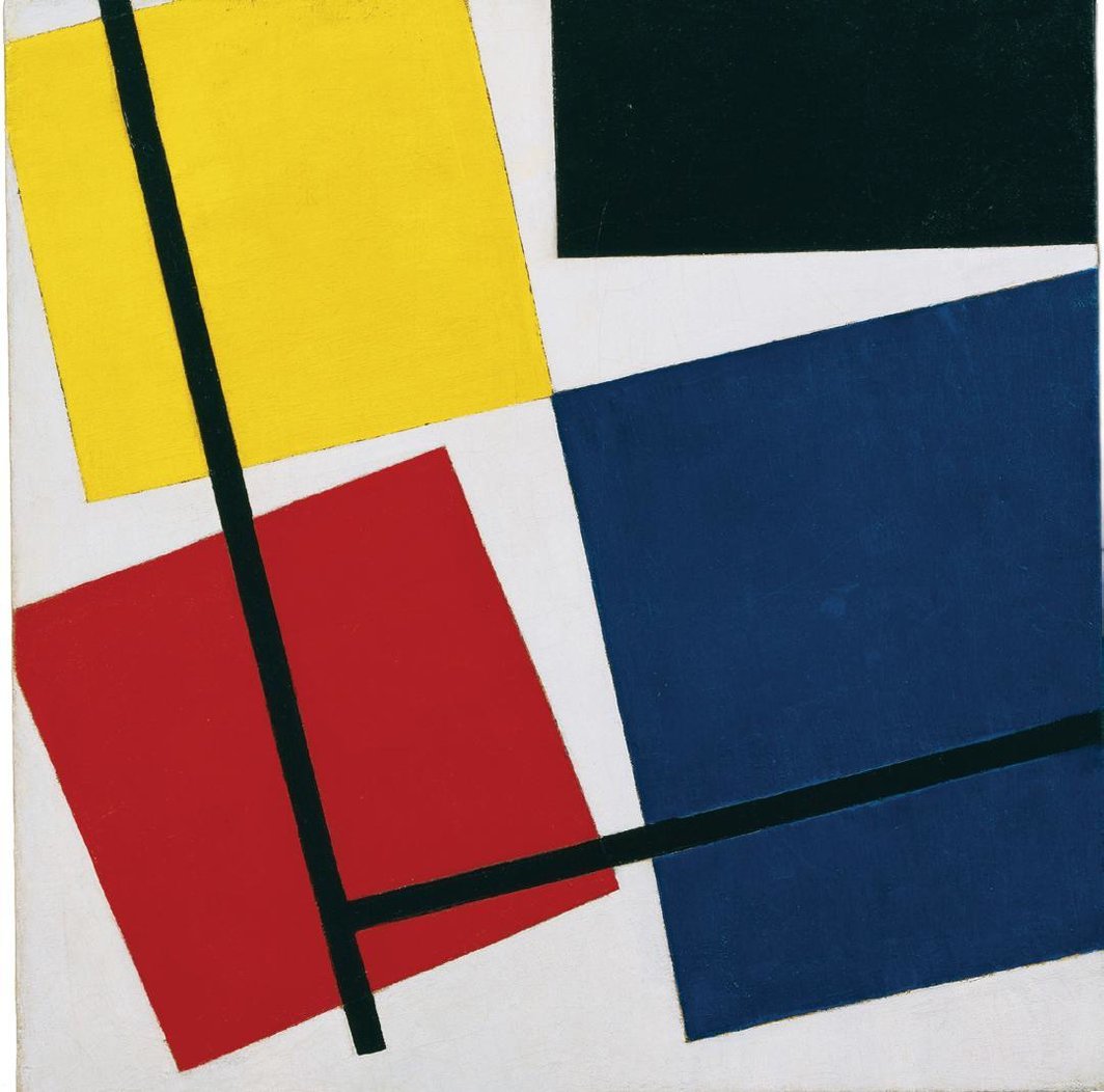 希尔•凡•杜斯堡（Theo van Doesburg），《同时进行的反-构图》（Simultaneous Counter- Composition, 1929–30），布上油画，19 3⁄4  x 19 5⁄8"。