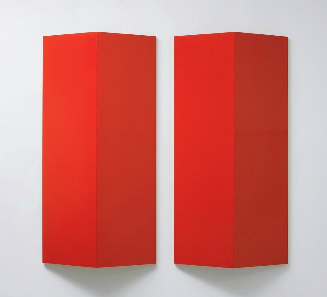 珀森斯科，《浮雕B系列》(Reliefs Serie B), 1967, 劳尔（RAL)标准红色喷于铝板上， 每个尺寸为：99.6x50x14cm。