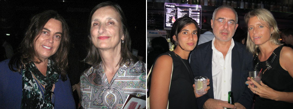 左：收藏家Maja Hoffmann（左）与策展人Bice Curiger；右： 作家（左）Roberta Lombardi, 策展人Francesco Bonami与 Gagosian画廊的Valentina Castellani