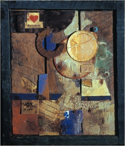 库尔特•施维特斯：《无题》（默茨画，马脂），1920年，木板综合材料，20.3x17.4cm。