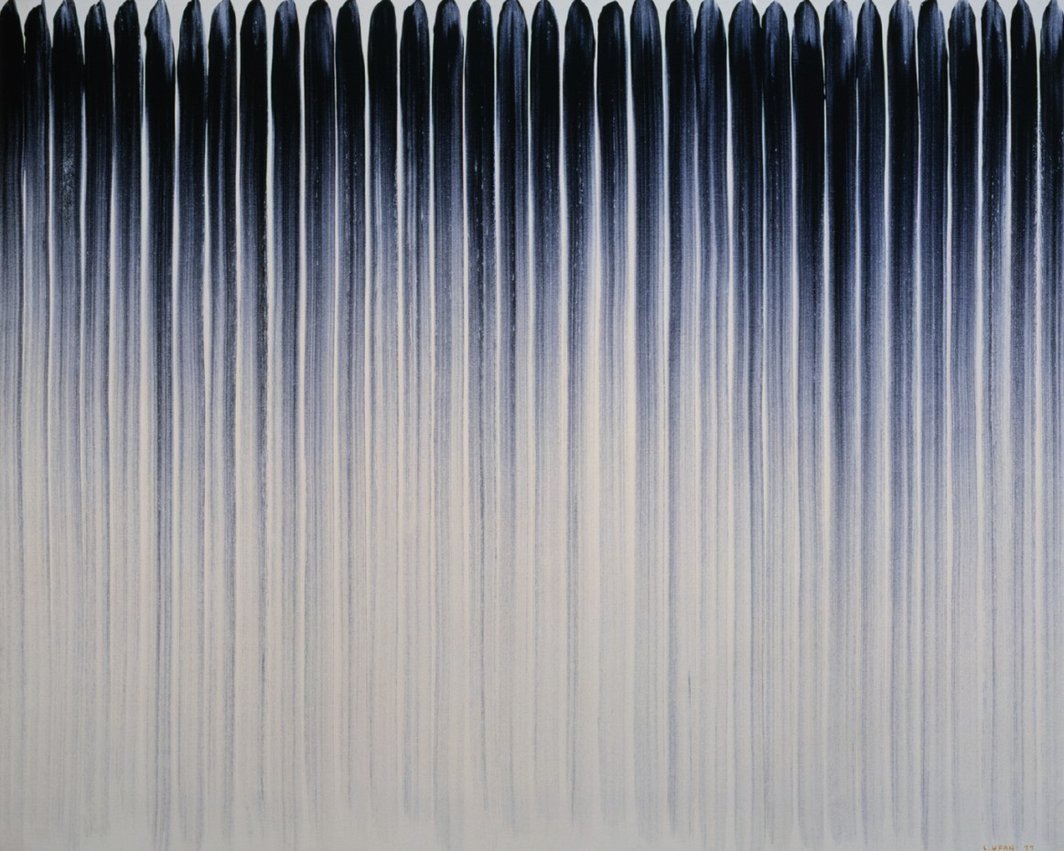 李禹焕，《始于线》, 1977, 胶与矿物质颜料于画布上，182 x 226cm。