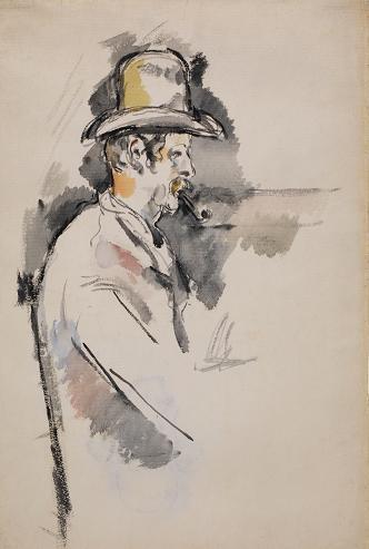 保罗-塞尚, 《拿烟斗的人》,  ca. 1892–96, 纸上水彩，20 /8 x 12 /8".
