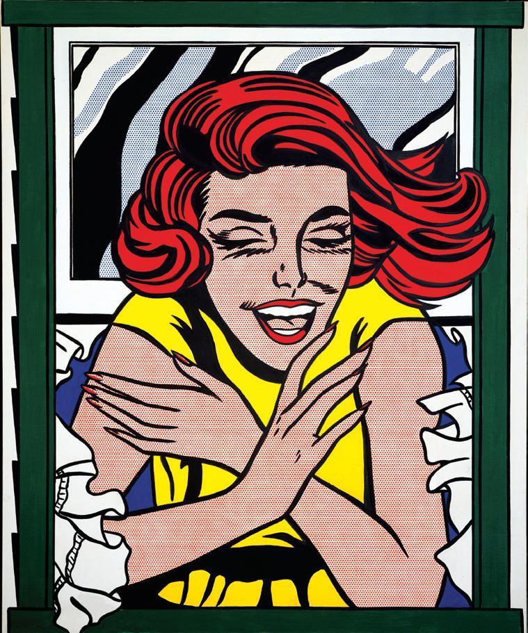 利希滕斯坦，《窗中的女孩》(世博会壁画稿), 1963, 油彩、麦格纳牌丙烯于画布上，173cm x 142.5cm。