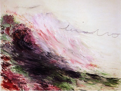 塞·托姆布雷, 《希洛与勒安得耳》（第一部分）[Hero and Leandro (Part I)], 1981-84, 油彩、自制颜料、色棒于布上， 167×299