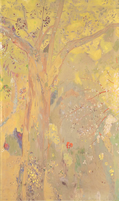 奥迪龙•雷东, 《Domecy装饰：树，黄色背景》，1901，油彩、胶画颜料，240 x 185cm。