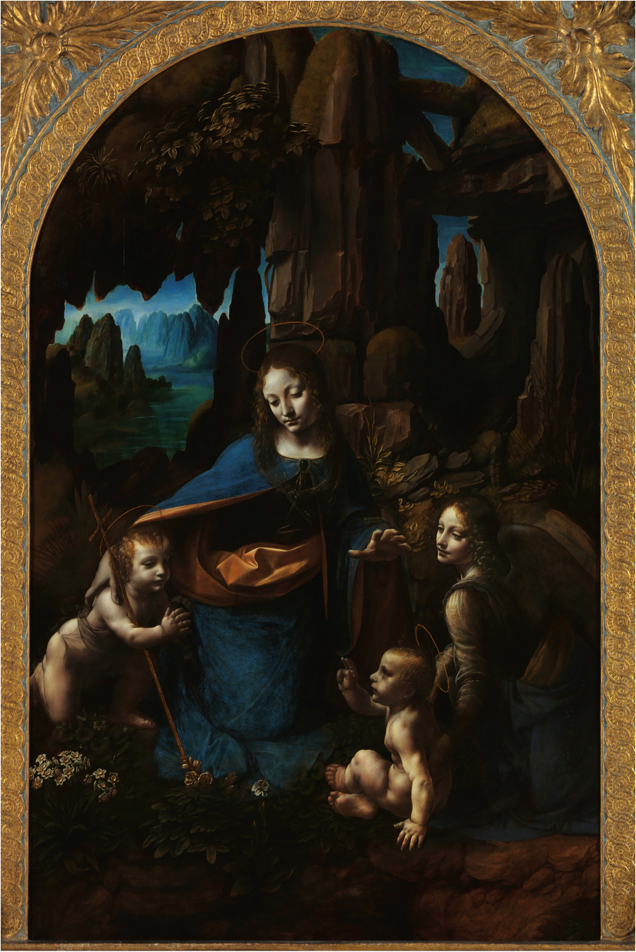 莱昂纳多·达芬奇,《岩间圣母》，ca. 1491–1508, 油漆在白杨木, 74 5⁄8 x 47 1⁄4"。