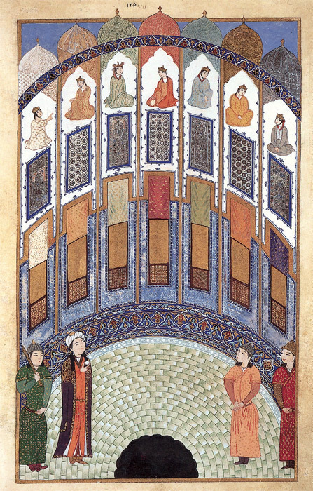 波斯诗人尼扎米（Nizami）的作品《七美人》插图。(设拉子, 波斯, 1410–11)。