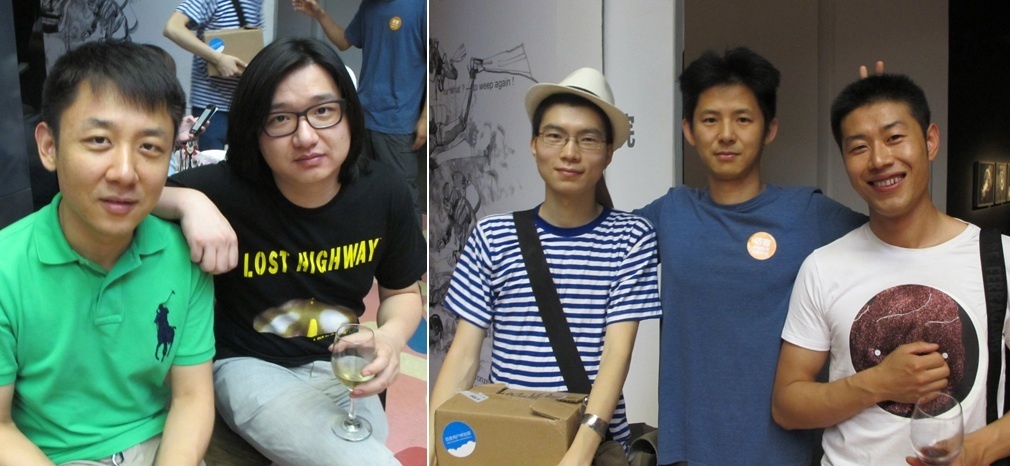 左：星空间艺术总监房方与艺术家龚剑；右：泰泰，艺术家温凌，艺术家朋友陈鑫（左起）。