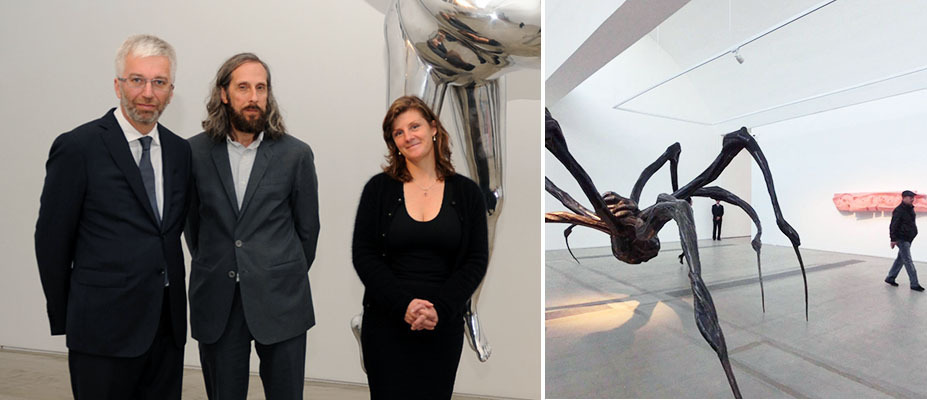 左：林冠艺术基金会创办人之一严斯•法斯高, 策展人杰瑞•高罗威,创办人之一 路易斯•法斯高女士。右：画廊现场。
