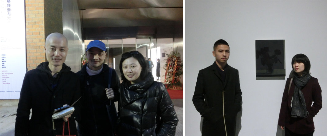 左：参展艺术家申亮，艺术家王光乐，今日美术馆前副馆长楠楠；右：艺术家仇晓飞，胡晓媛。