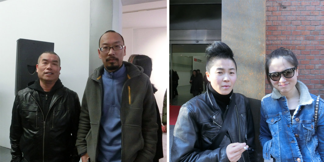 左：艺术家刘卓泉，白宜洛；右：艺术家黎薇，芳草地画廊经理艾思。