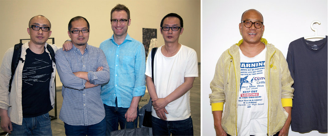 左：艺术家陈晓云，石青，评论家Edward Sanderson以及艺术家蒋志；右：艺术家庄辉。