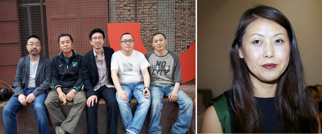 左：艺术家张志坚，林楠，王兴伟 ，鲁美教授林栋，王惠春；右：尤伦斯当代艺术中心的薛梅。