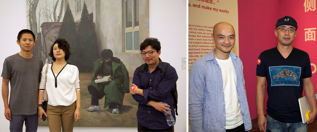 左：艺术家温凌，段建宇与廖国核 ；右：艺术家王光乐与杨少斌。
