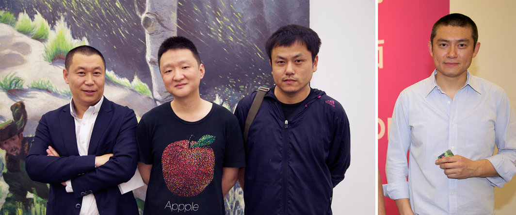 左：站台中国的陈海涛，艺术家欧阳春，秦琦；右：艺术家李松松。