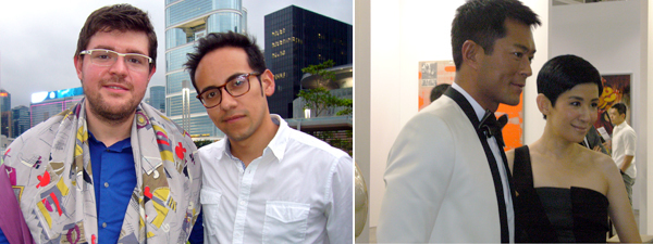 左 Para/Site执行负责人Cosmin Costinas与策展人Inti Guerrero；右：艺人古天乐与吴君如。