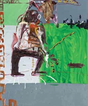 马丁•基彭伯格，《无题》，1996，布面油画和布料拼贴，707⁄8 x 59"。选自“梅都萨之筏”（Das Floß der Medusa）系列，1996。
