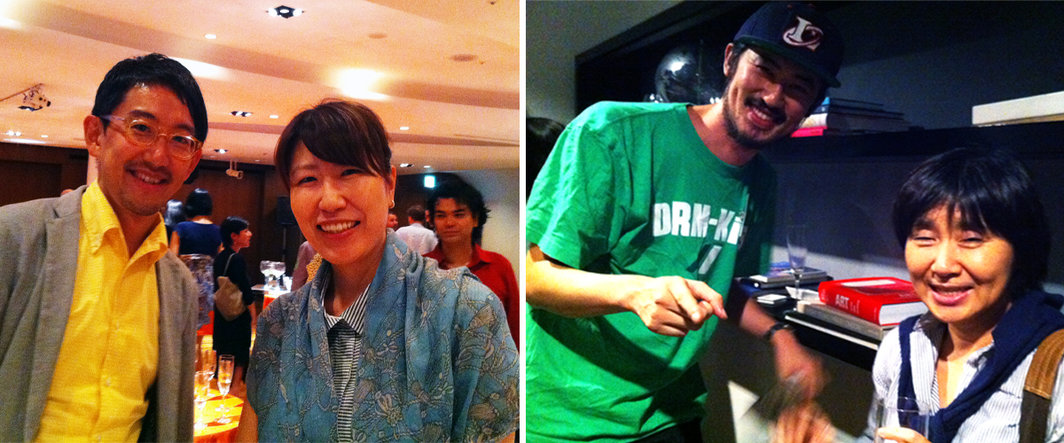 左：东京艺术博览会执行总监金岛隆弘及友人；右：参展艺术家千葉正也及友人.