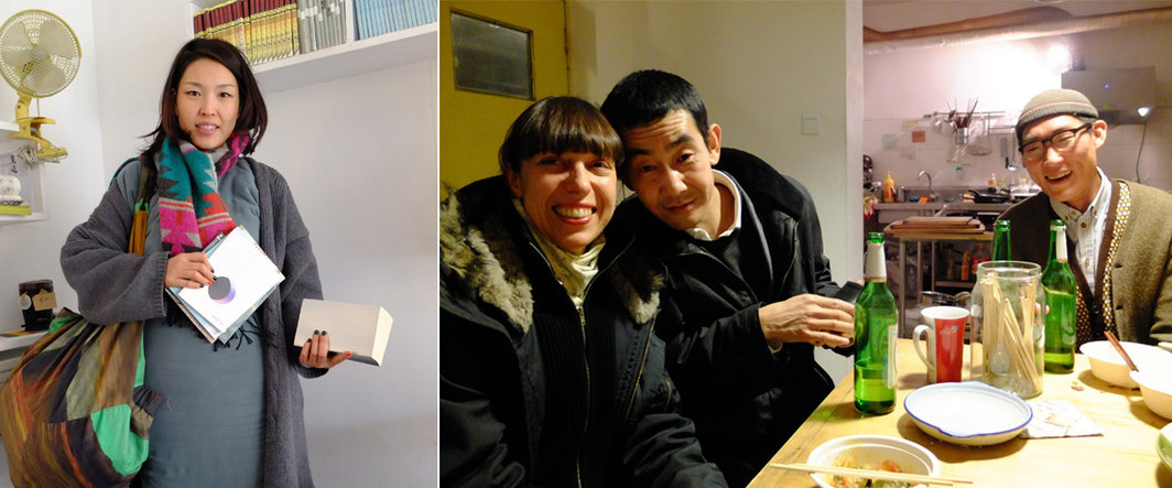 左：设计师张瑞雪；右：艺术家Chiara MINCHIO, 艺术家JIN Lie和友人LU Di.