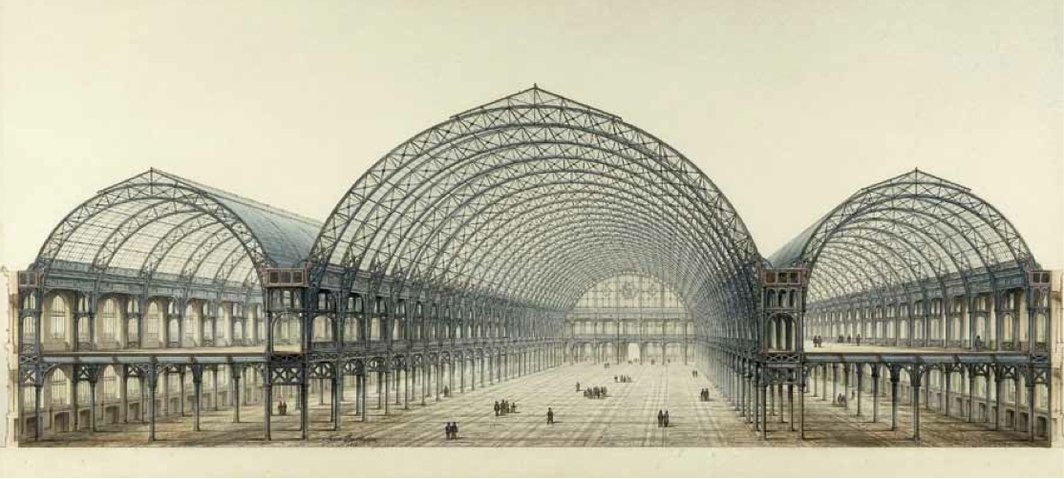 马克斯・贝特林（Max Berthelin）1854年为巴黎工业宫绘制的截面图，落选者沙龙展场，1863.