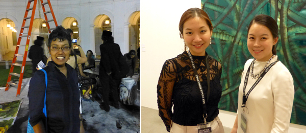 左：新加坡艺术博物馆总监Susie Langham；右：艺术经纪人Sunny Kim和Bona Yoo.