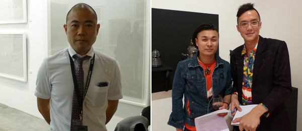 左：艺术经纪人 Masatoshi Kobayashi ；右：艺术家Riyoo Kim 和艺术经纪人 Kenneth Loe.