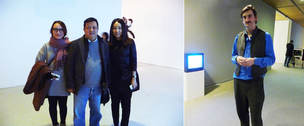 左：中国美术馆的杨子，中央美术学院教授余丁与策展人胡丹洁；右：策展人基特·哈蒙兹（Kit Hammonds）.