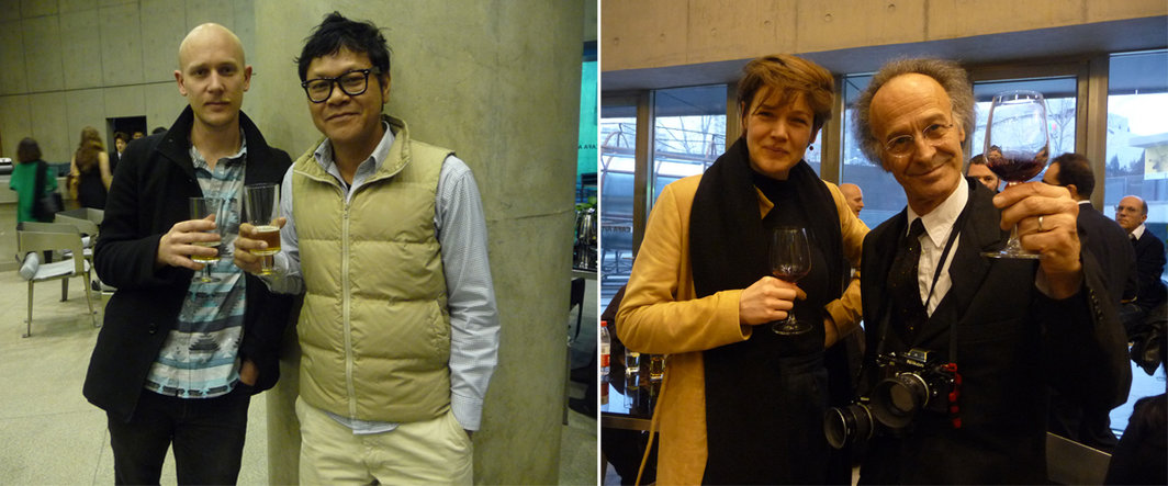 左：艺术家Jonas Lund与Prat Chaya Phinthong；右：荷兰MVRDV设计事务所亚洲总监韦玛婷（Martine Vledder）与艺术家Elio Monpanari.