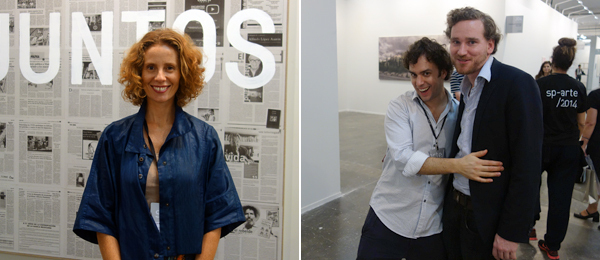 左: 画商 Monica Manzutto；右: 画商 Pedro Mendes 和Matthias von Stenglin. (摄影: David Velasco)