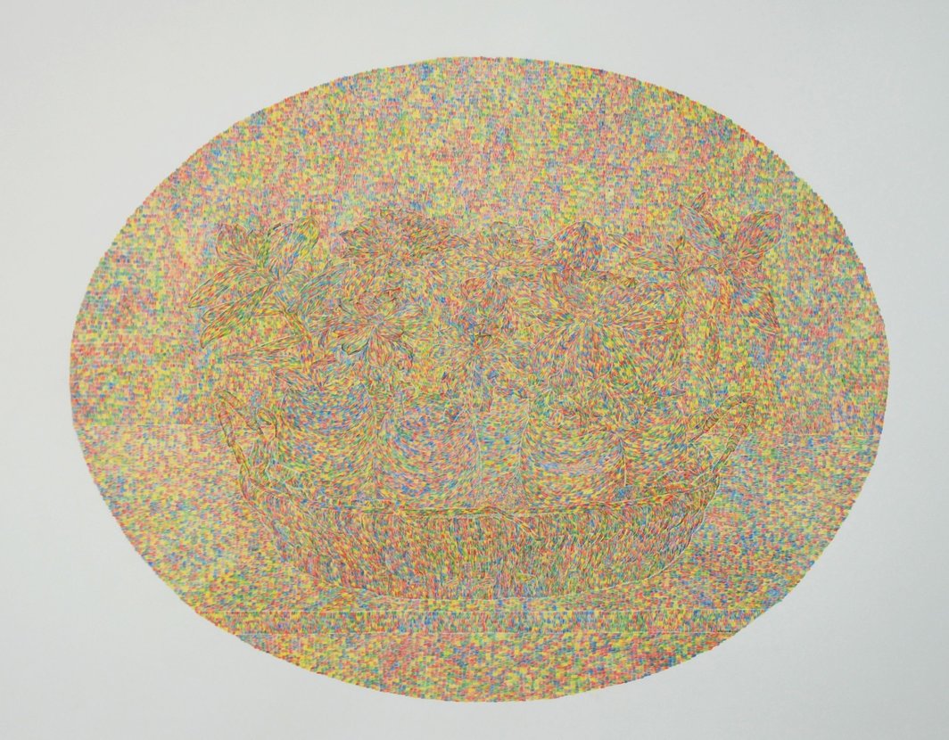 来金娜，《满满的空1》， 纸上彩色铅笔，2013，76.5x112cm.