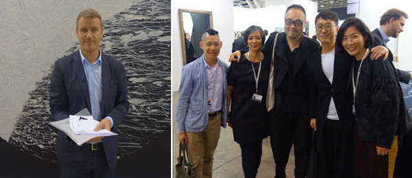 左：画商Lorcan O'Neill；右：MoMA PS1的策展人Christopher Lew和M+策展人姚嘉善，马容元, 郑道炼和画商Atsuko Ninagawa.