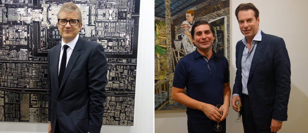 左：画商Jay Jopling；右：艺术家Hernan Bas和画商David Maupin.