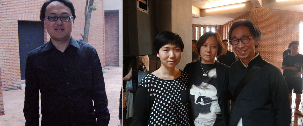 左：中国美术学院跨媒体艺术学院院长高士明；右：策展人张健伶，策展人郭晓彦与汉雅轩负责人张颂仁.