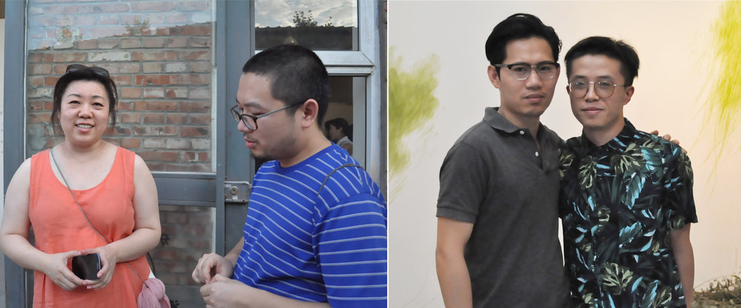 左：星空间的崔杰与艺术家烟囱；右：艺术家陈维与林科.