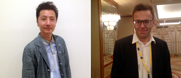 左：艺术家/横滨三年展艺术总监森村泰昌；右：艺术家威姆·德沃伊。全文摄影：Dawn Chan。