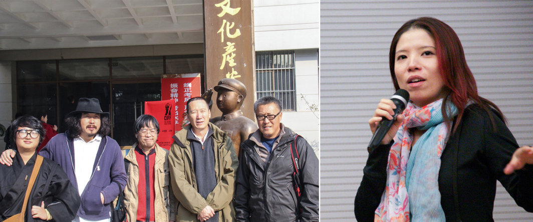 左：纪录片导演陈小雨，顾桃，林鑫，于广义与徐童；右：《春风》导演李宜珊.