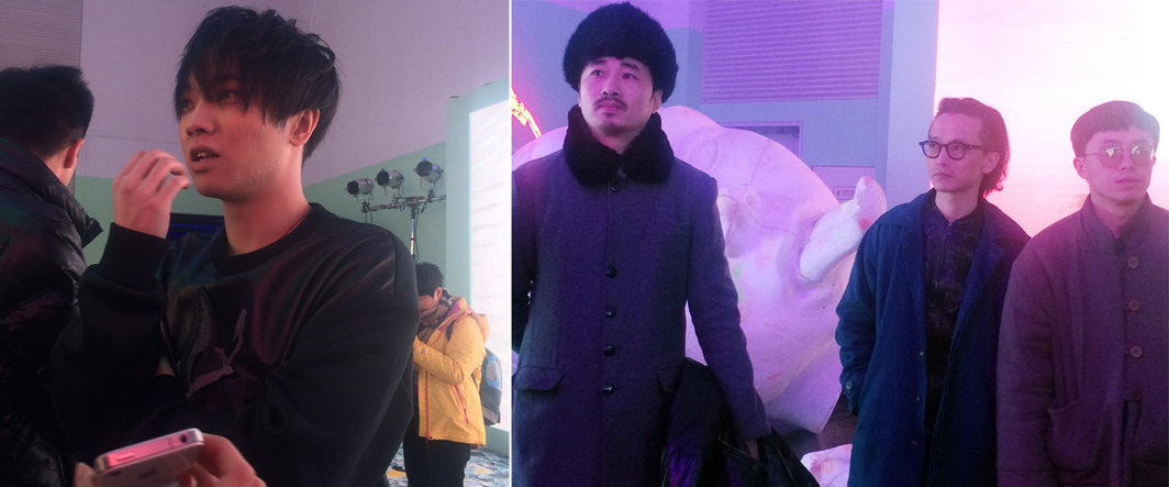 左：华晨宇；右：艺术家李富春，王亮与林科.