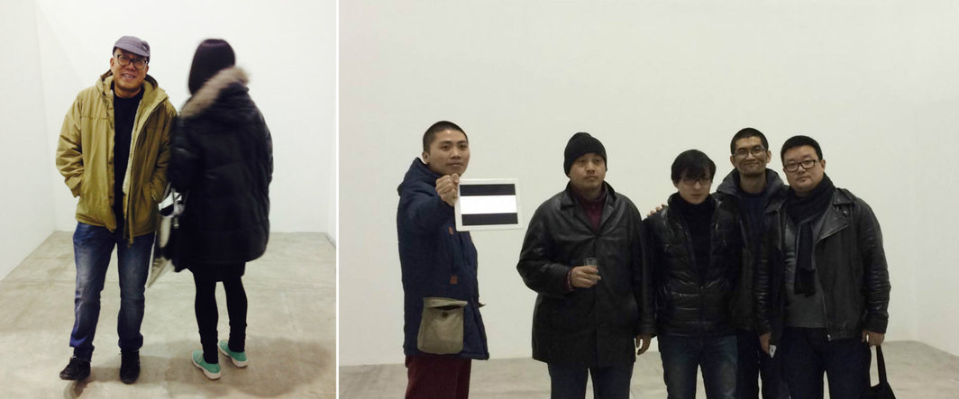 左：艺术家庄辉与旦儿；右：艺术家姜波，蔡东东，黄彦，卫秉强及其友人.