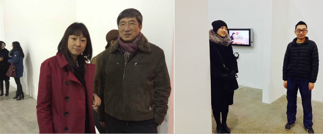左：艺术家彭禹与策展人费大为；右：艺术家娜布其与赵要.