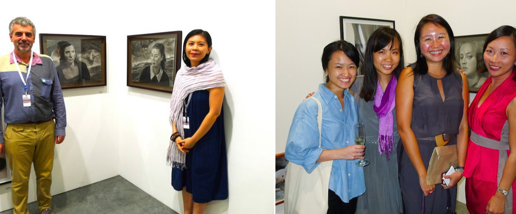 左：Run Amok画廊总监Trevor Hampson与艺术家Ministrel Kuik；右：新加坡美术馆的Abigail Chui, Wang Tingting, Lynn Sim与Tan Shir Ee.